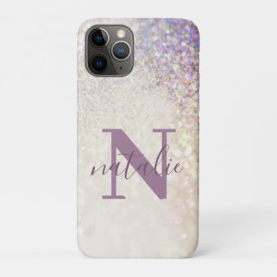 Sparkly bokeh glitter gepersonaliseerde roze paars iPhone 11 pro hoesje