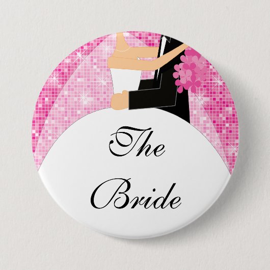 Sparkly Bridal Party Button/Pin Pink Ronde Button 7,6 Cm (Voorkant)