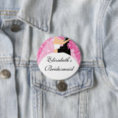 Sparkly Bridesmaid Button/Pin Pink Ronde Button 7,6 Cm (In situ)