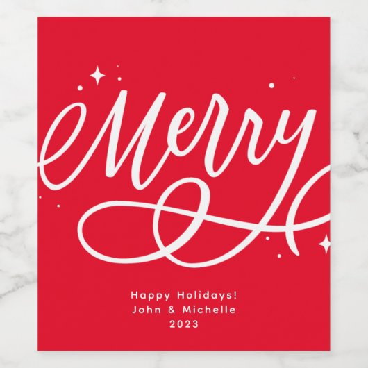 Sparkly Bubbly Script Vrolijke vakantie Wijn Etiket (Enkel label)