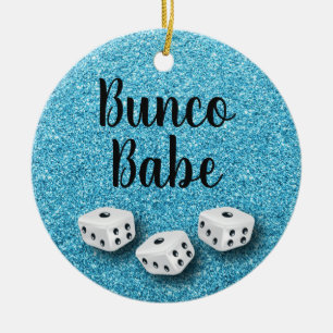 Sparkly Bunco Babe Faux Blue Glitter Chic Keramisch Ornament