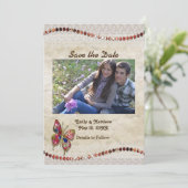 Sparkly Butterfly, Lace & Parchment Save the Date (Staand voorkant)