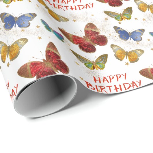 Sparkly Butterfly Stars Birthday Cadeaupapier (Rol Hoek)
