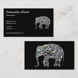 Sparkly Colorful Silver Mosaic Elephant Monogram Visitekaartje
