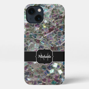 Sparkly Colorful Silver Mosaic Monogram iPhone 13 Hoesje