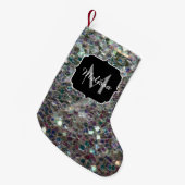 Sparkly Colorful Silver Mosaic Monogram Kleine Kerstsok (Voorkant (Hangend))