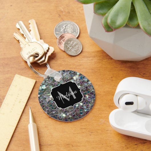 Sparkly Colorful Silver Mosaic Monogram Sleutelhanger (Bureau)
