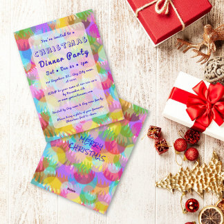 Sparkly Colorful Simple Christmas Dinner Party  Kaart
