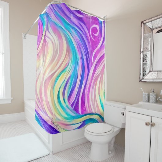 Sparkly Colorful Swirly Pattern Douchegordijn (In situ)