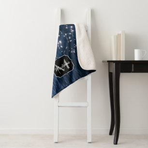 Sparkly Deep Blue Zee Waves Monogram Sherpa Deken