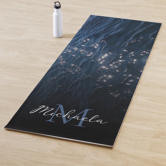 Sparkly Deep Blue Zee Waves Monogram Yogamat (In situ)