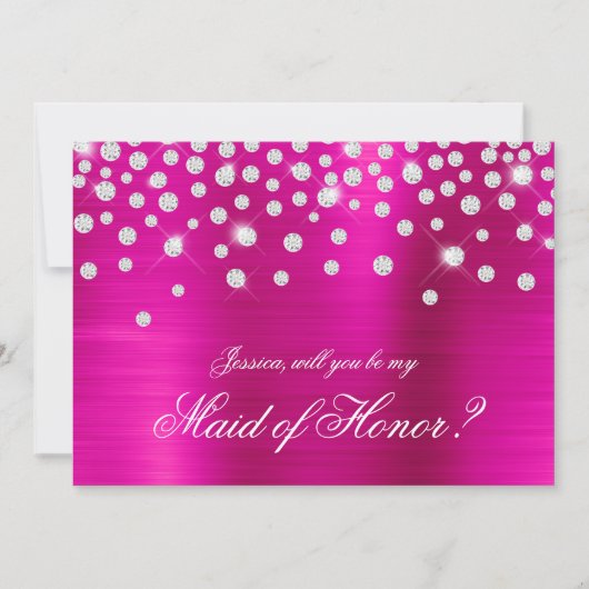 Sparkly Diamond Hot Pink Folie Maid of Honor Kaart (Voorkant)