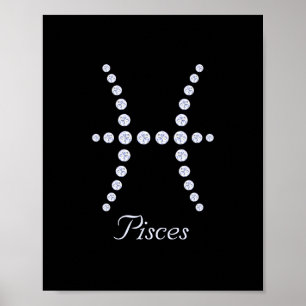 Sparkly Diamond Pisces Zodiac Symbol Poster