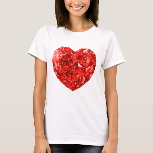 Sparkly Diamond Red Heart Design T-shirt (Voorkant)