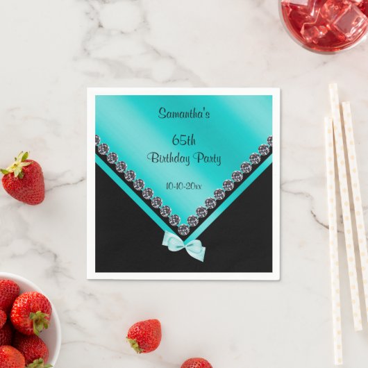 Sparkly Diamonds & Blauwgroen Bow 65e verjaardag Servetten (Insitu)