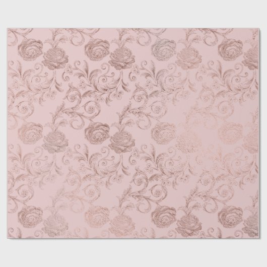 Sparkly Diamonds Blush Damask Pink Rose Gold Cadeaupapier (Vlak)