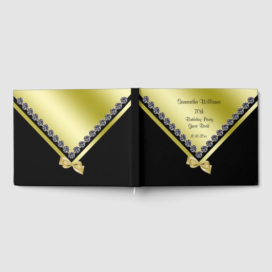 Sparkly Diamonds & Gold Bow 70e verjaardag Gastenboek (Volledig)