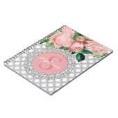 Sparkly Diamonds Pink Roses Monogram Notitieboek (Linkerzijde)