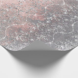 Sparkly Diamonds Silver Floral Pink Grey Brush Cadeaupapier