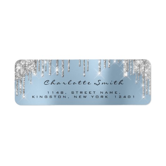 Sparkly Drips Zilver Grijs Grijs Blauw RSVP Bruilo Etiket (Voorkant)