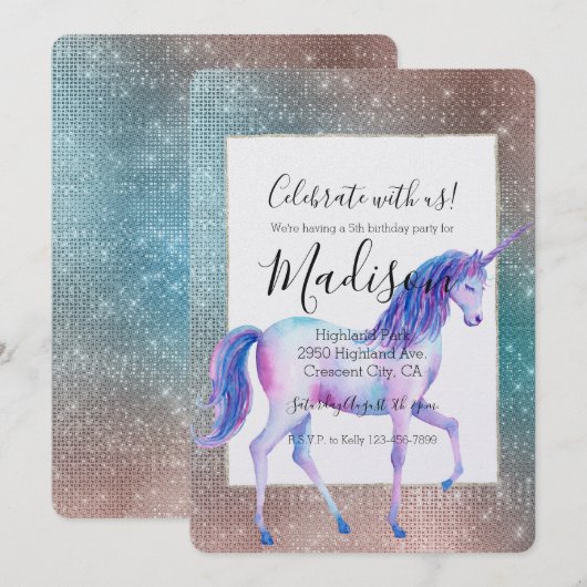 Sparkly Eenhoorn Verjaardag Kaart (Voorkant / Achterkant)