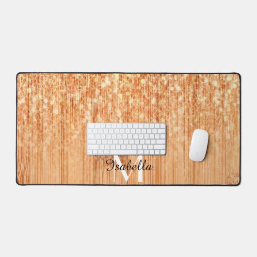 Sparkly elegante sinaasappel bamboe houtprint Mono Bureaumat (Keyboard & Muis)