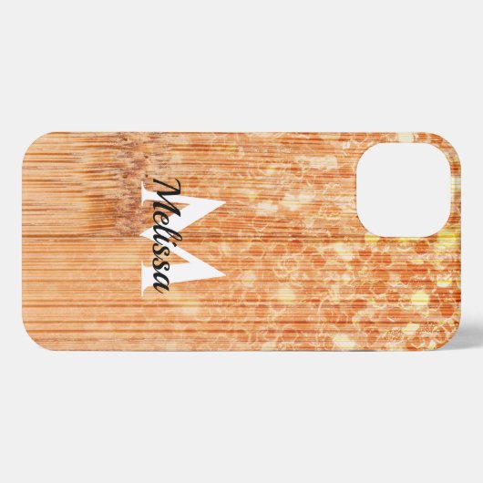 Sparkly elegante sinaasappel bamboe houtprint Mono iPhone Hoesje (Achterkant horizontaal)