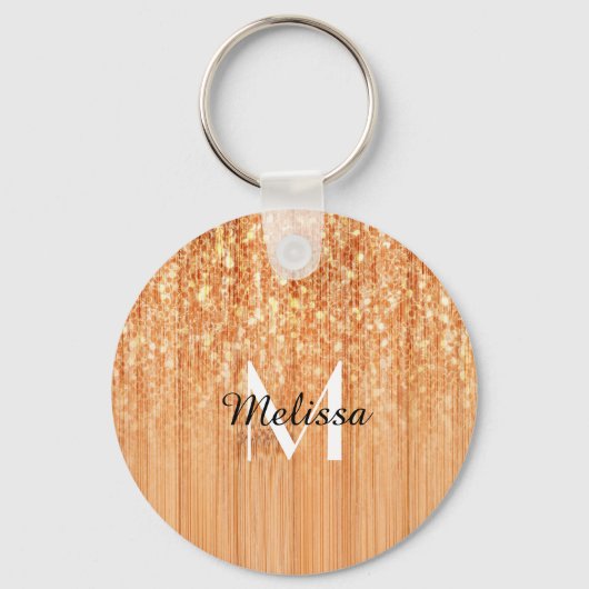 Sparkly elegante sinaasappel bamboe houtprint Mono Sleutelhanger (Voorkant)