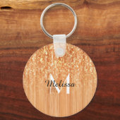Sparkly elegante sinaasappel bamboe houtprint Mono Sleutelhanger (Voorkant)