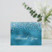 Sparkly Faux Diamonds Blue Folie Dank u Briefkaart (Staand voorkant)