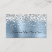 Sparkly Faux Silver Glitter Light Blue Folie Visitekaartje (Voorkant)
