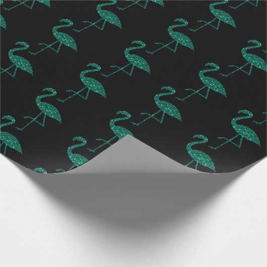 Sparkly flamingo Emerald glitter patroon zwart Cadeaupapier (Hoek)