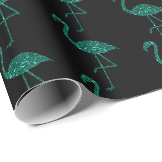 Sparkly flamingo Emerald glitter patroon zwart Cadeaupapier (Rol Hoek)