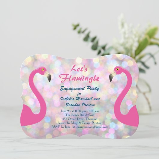 Sparkly Flamingo Engagement Party Invitation Kaart (Staand voorkant)