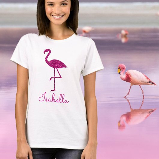 Sparkly flamingo Pink glitter sparkles personalise T-shirt