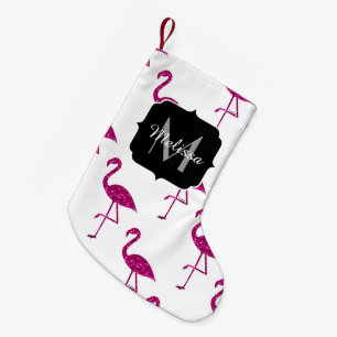 Sparkly flamingo Pink glitter sparters Monogram Kleine Kerstsok