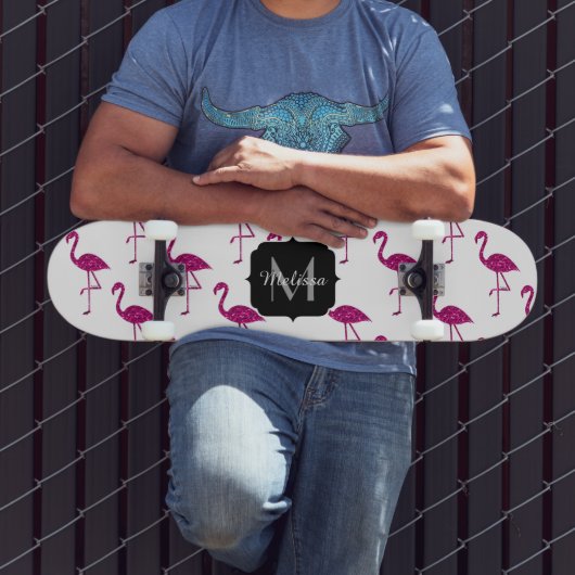 Sparkly flamingo Pink sparkles patroon Monogram Skateboard (Buiten 3)
