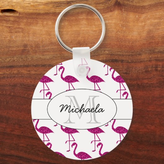 Sparkly flamingo Pink sparkles patroon Monogram Sleutelhanger (Voorkant)