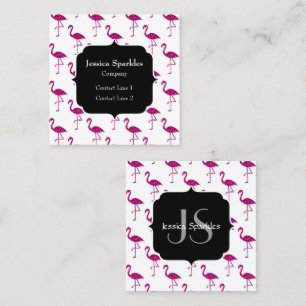 Sparkly flamingo Pink sparkles patroon Monogram Vierkante Visitekaartje