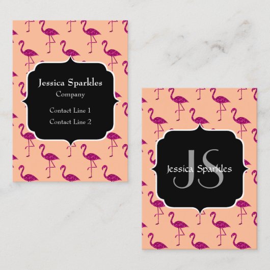 Sparkly flamingo Pink sparkles patroon Monogram Visitekaartje (Voorkant / Achterkant)