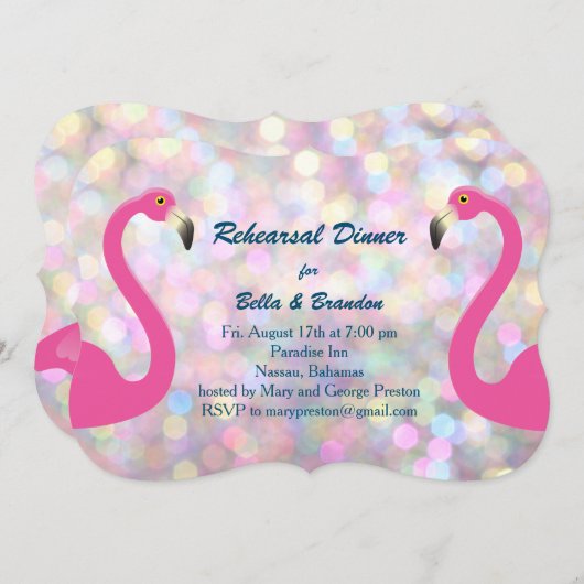 Sparkly Flamingo Rehearsal Dinner Invitation Kaart (Voorkant / Achterkant)