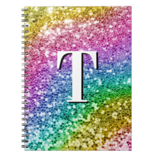 Sparkly Girly Rainbow Chunky Glitter Monogram Notitieboek