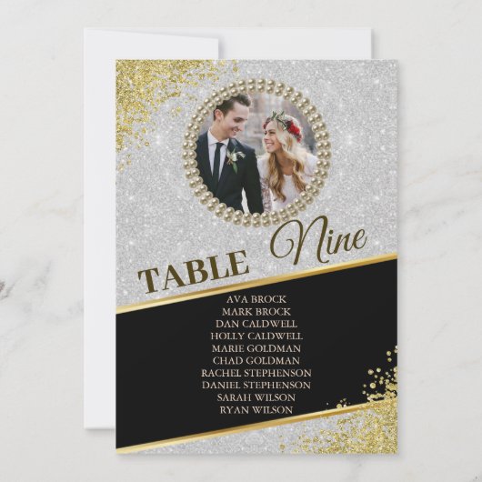 Sparkly Glitter Elegant Photo Seating Chart Kaart (Achterkant)