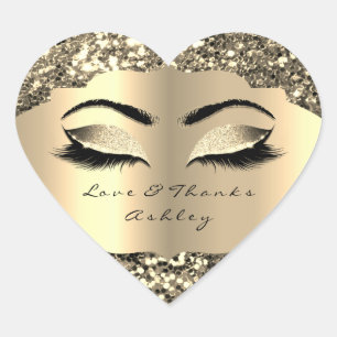 Sparkly Glitter Gold Lash Eyes Love & Bedankt Girl Hart Sticker