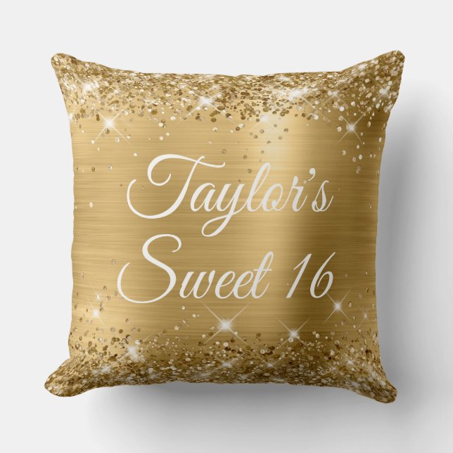 Sparkly Glittery Gold Foil Glam Sweet 16 Large Kussen (Voorkant)