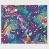 Sparkly Glittery Paarse Blauwe en Gouden Bladeren Cadeaupapier (Vlak)