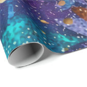 Sparkly Glittery Paarse Blauwe en Gouden Bladeren Cadeaupapier (Rol Hoek)