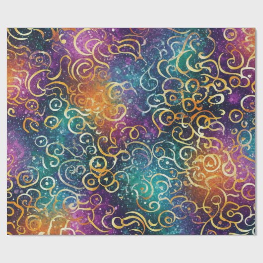 Sparkly Glittery Paarse Blauwe en Gouden Swirls Cadeaupapier (Vlak)