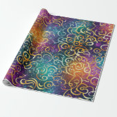Sparkly Glittery Paarse Blauwe en Gouden Swirls Cadeaupapier (Uitgerold)