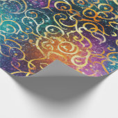Sparkly Glittery Paarse Blauwe en Gouden Swirls Cadeaupapier (Hoek)